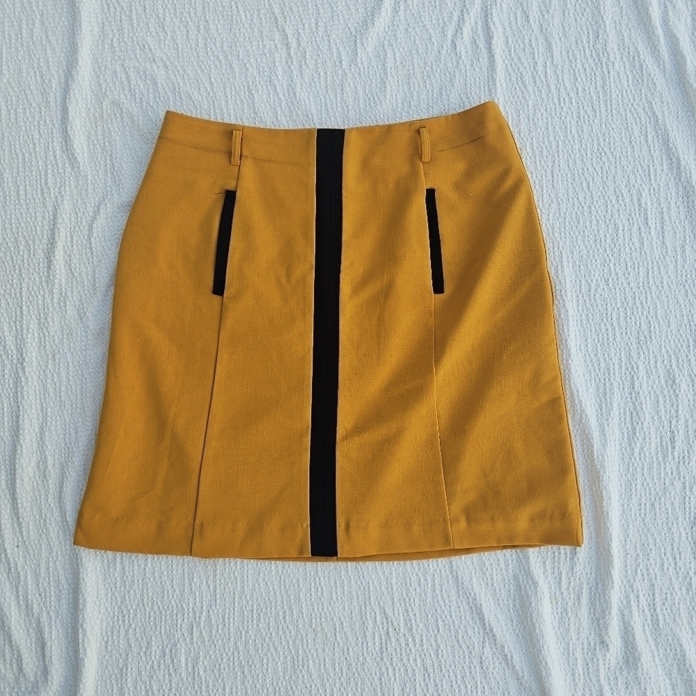 Worthington mustard yellow with black stripe mini pencil skirt size 10